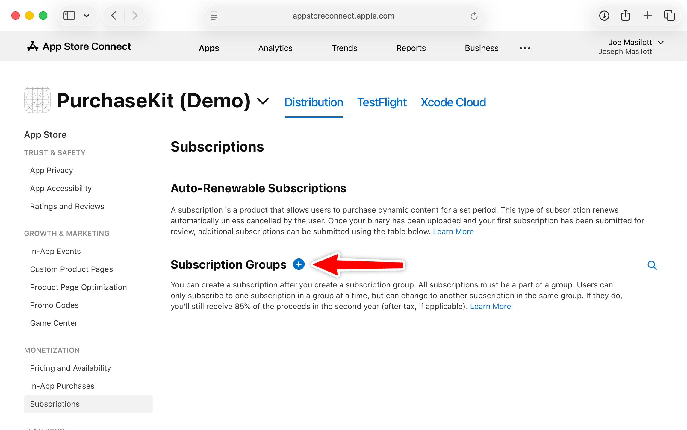 Creating a new subscription group
